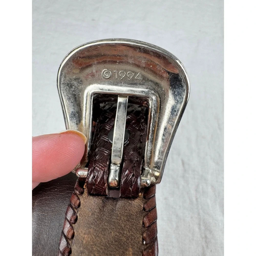 Resistol Mens Vintage 1994 Brown Leather Basketweave Western Belt 36 Engraved
